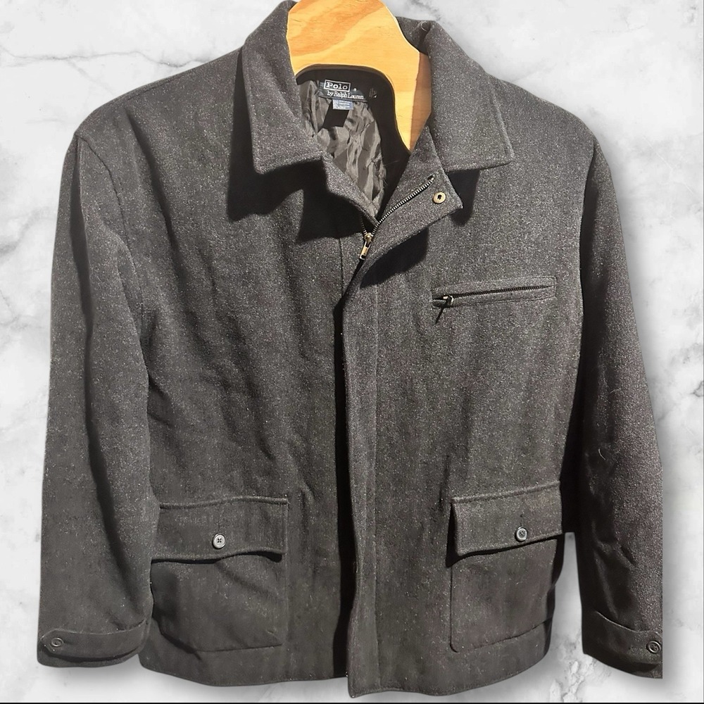 Polo By Ralph Lauren Gray Wool Blend Quilted Lined‎ Jacket Coat Men Size XL